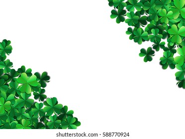 Saint Patricks day background with sprayed clover leaves or shamrocks