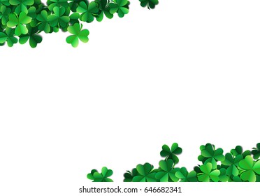 Saint Patricks day background with sprayed clover leaves or shamrocks