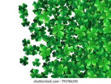 Saint Patricks day background with sprayed clover leaves or shamrocks