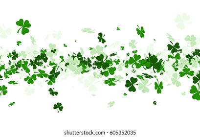 Saint Patrick's day background with three-leaved shamrocks. Vector paper illustration.