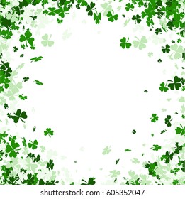 Saint Patrick's day background with three-leaved shamrocks. Vector paper illustration.