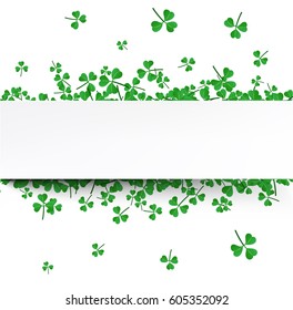 Saint Patrick's day background with three-leaved shamrocks. Vector paper illustration.