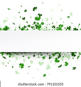 Saint Patrick's day background with three-leaved shamrocks. Vector paper illustration.
