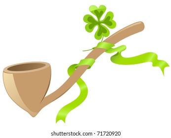 Saint Patrick's Day background with tobacco pipe and four leaf clover