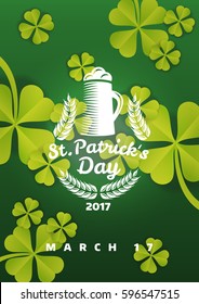 Saint Patrick's Day background. Vector illustration template, banners, flyers, invitation, posters, discount. Brewery, Bar, Beer logo. Vintage Brewery label design. Cafe, Restorant, Beer, Bar icon.