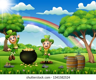 Saint Patricks day backround with leprechauns