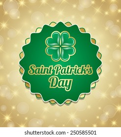 Saint Patrick's Day badge on golden and glittering background