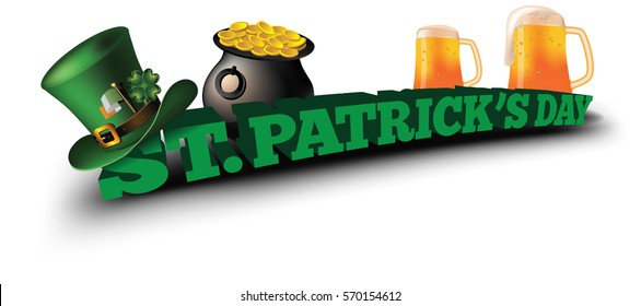 Saint Patrick's Day balloon, leprechaun hat and beer title. EPS 10 vector.