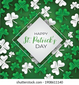 Saint Patricks Day banner background with clover leaves. Vector illustration.