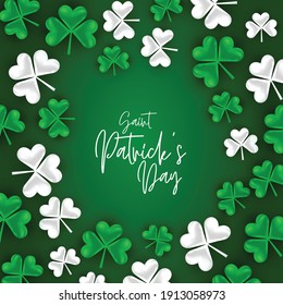 Saint Patricks Day banner background with clover leaves. Vector illustration.