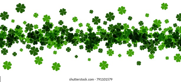 Saint Patrick's day banner with four-leaved shamrocks. Vector paper illustration.