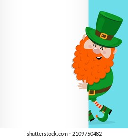 Saint Patrick's day banner with free copy space. Paddy sale. Leprechaun message banner. Irish Leprechaun holding banner or billboard.