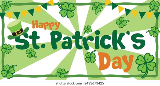 Saint Patrick's Day Banner with hat and clover shapes vector illustration