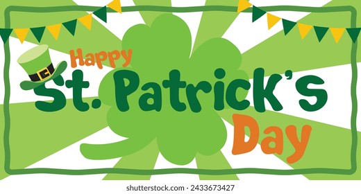 Saint Patrick's Day Banner with hat and clover shapes vector illustration