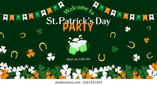 Saint Patrick's Day Banner. Irish Saint Patrick party beer festival poster. 17 March celebration, invitation. Vector illustration.
