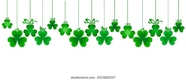 Saint Patrick's Day banner. ornament. For design, print or background. Celebration white background with garland, shamrock and place for your text. Header or banner design. Ideal for  social media.