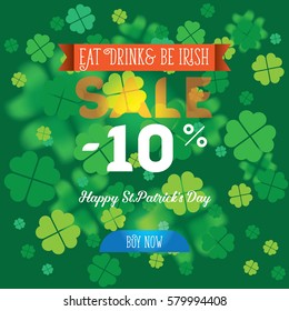 Saint Patrick's Day Banner Set with clover and example text. Vector illustration. Party Invitation Concept in Traditional Colors with Place for your Text.