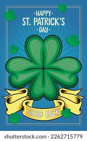 saint patricks day banner with shamrock leaf and good luck sign