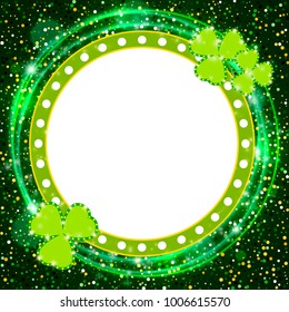 Saint Patricks Day banner with shining Shamrock. Vector illustration