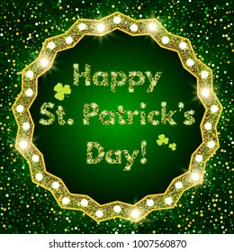 Saint Patricks Day banner with shining Shamrock. Vector illustration