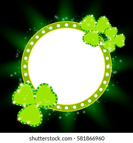 Saint Patricks Day banner with shining Shamrock. Vector illustration