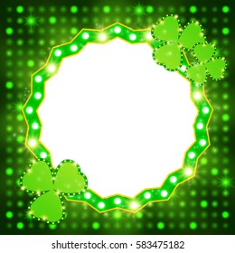Saint Patricks Day banner with shining Shamrock. Vector illustration