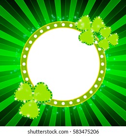 Saint Patricks Day banner with shining Shamrock. Vector illustration