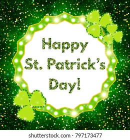 Saint Patricks Day banner with shining Shamrock. Vector illustration