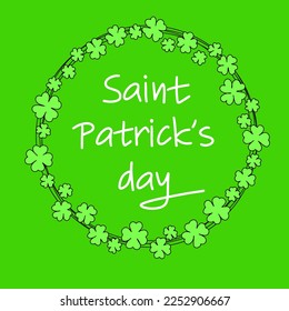 Saint Patrick's Day banner. Square card for Patrick day with circle frame from shamrock. Vector illustration.