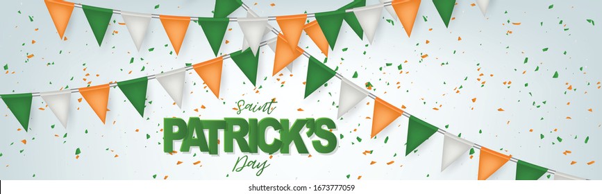 Saint Patricks Day banner, website or newsletter header with green clover leaves. Advertising template background design.Vector illustration.