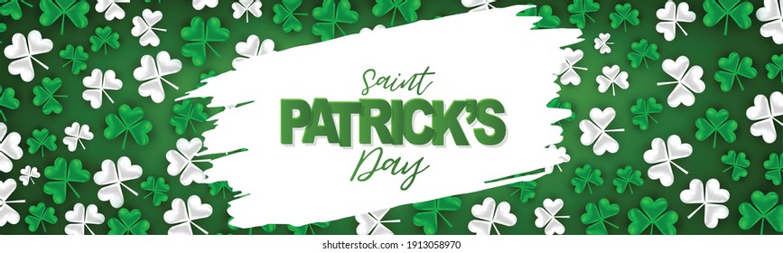 Saint Patricks Day banner, website or newsletter header with green clover leaves. Advertising template background design.Vector illustration.