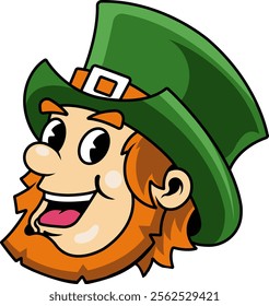 Saint Patrick's Day Beard Man Head Cartoon Character in Retro Illustration