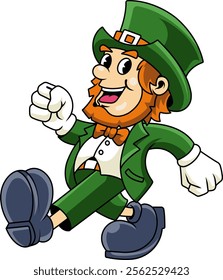 Saint Patrick's Day Beard Man Walking Cartoon Character in Retro Illustration