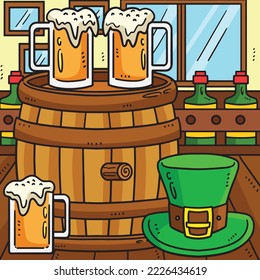 Saint Patricks Day Beer Barrel Colored Cartoon