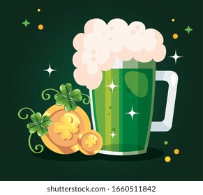 saint patricks day with beer and decoration vector illustration design