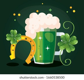 saint patricks day with beer and decoration vector illustration design