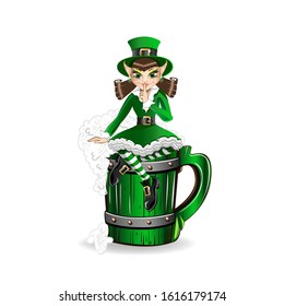 Saint Patrick's Day beer and leprechaun. Vector illustration on a white background.