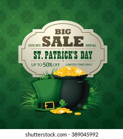 Saint Patrick's day. Big sale banner template design