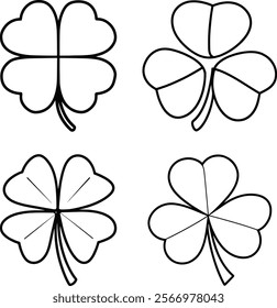 Saint Patricks Day black outline shamrock vector silhouettes