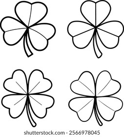 Saint Patricks Day black outline shamrock vector silhouettes