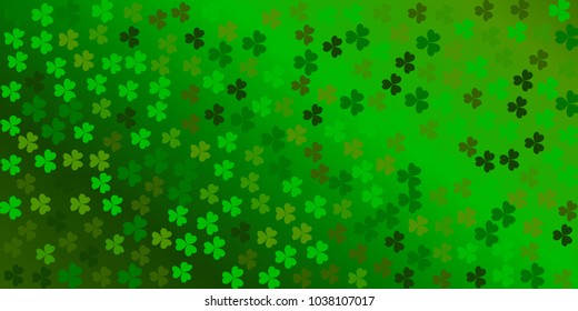 Saint Patrick's Day border with green four and tree leaf clovers on green background. Vector illustration. Party invitation design, typographic template. Lucky and success symbols