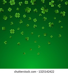 Saint Patrick's Day Border with Green Four and Tree Leaf Clovers. Irish Lucky and success symbols. Vector illustration.