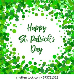 Saint Patrick's Day border with green four and tree leaf clovers on white background. Vector illustration. Party invitation design, typographic template. Lucky and success symbols