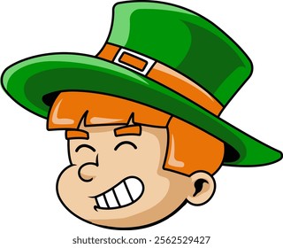 Saint Patrick's Day Boy Head Leprechaun Cartoon Character in Retro Illustration