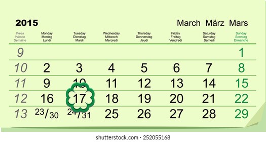 Saint Patricks Day. Calendar March 17. Illustration in vector format