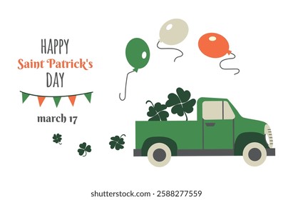 Saint patrick's day card background illustration banner with old pickup truck