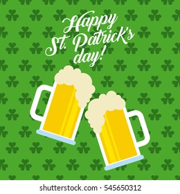 Saint Patricks Day card with beer jars icon over green background. colorful design. vector illustration