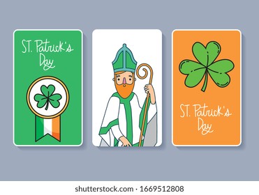 saint patricks day card with bishop and clover leaves. vector illustration
