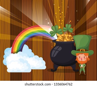 saint patricks day card with cauldron and lemprechaun