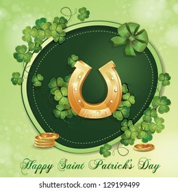 Saint Patrick's Day card with clover and horseshoe